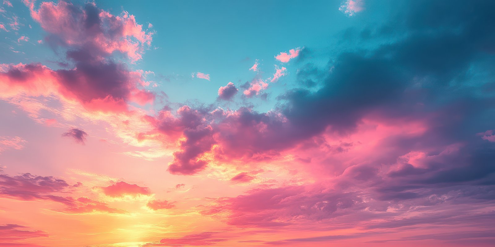 Beautiful sunset over a tranquil sky filled with colorful clouds at dusk